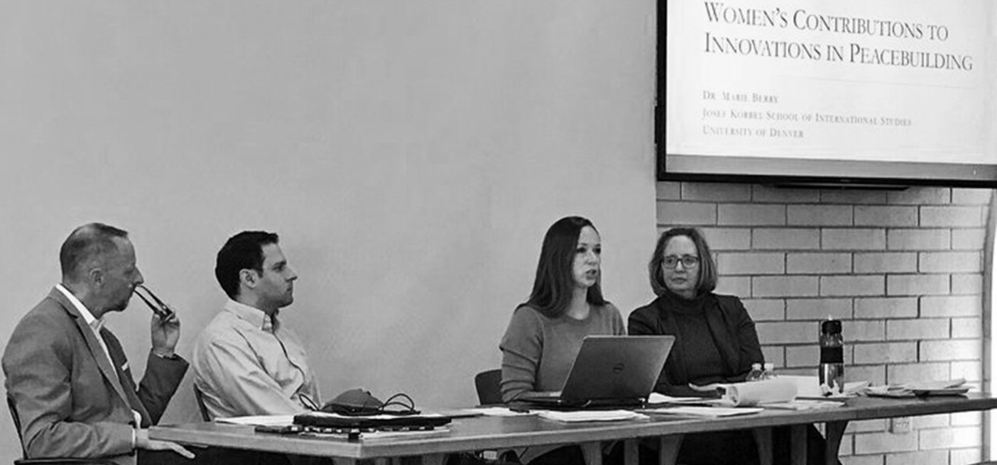 Marie Berry speaks at Innovations in Peacebuilding presentation at University of Denver