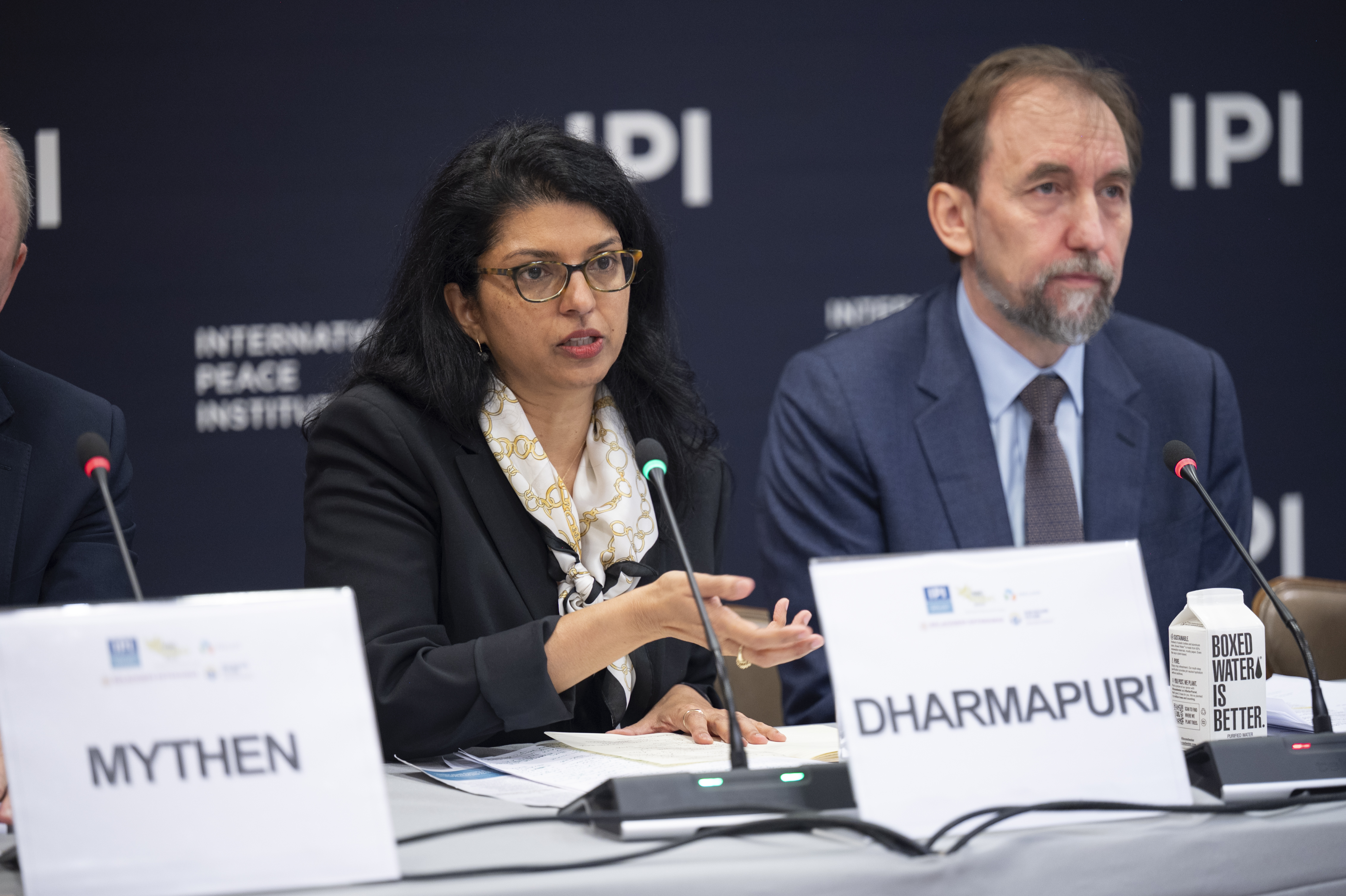 OSF Vice President Sahana Dharmapuri speaking at the Women, Peace and Leadership Symposium.