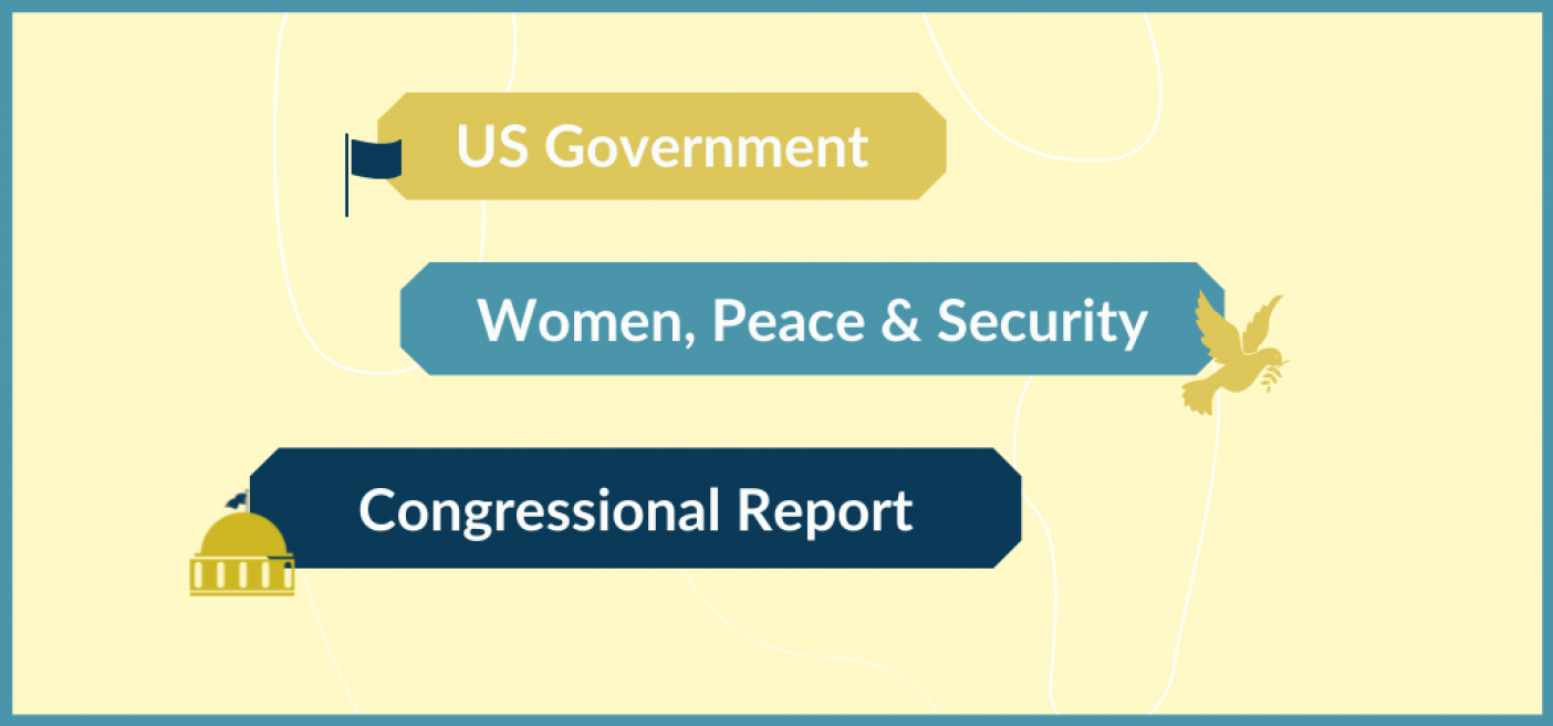 An image of the words "US Government", "Women, Peace & Security", and "Congressional Report" WPS, Women Peace Security, DHS, Department of State, Department of Defense, USAID, WPS Act, Biden Administration, WPS Congressional Report