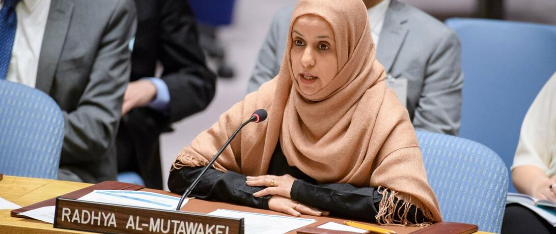 Radhya Al-Mutawakel, Chairperson of Mwatana Organization for Human Rights, addresses the Security Council meeting on the situation in Yemen, 30 May 2017. UN Photo/Manuel Elias.