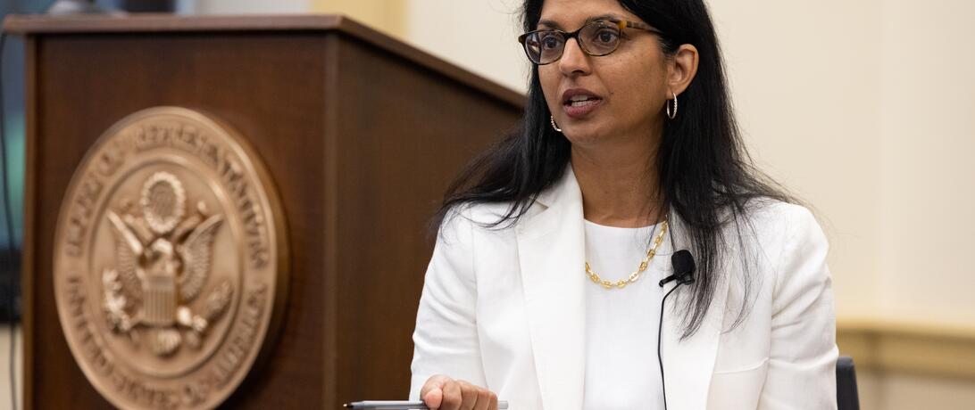 Sahana Dharmapuri speaking at the event. 