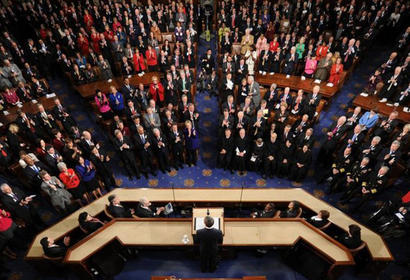 above view of the US Congress being sworn into session